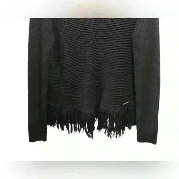 Michael Kors Medium Black Knit Turtleneck Pullover Sweater Fringe Logo L/S - Picture 2 of 5